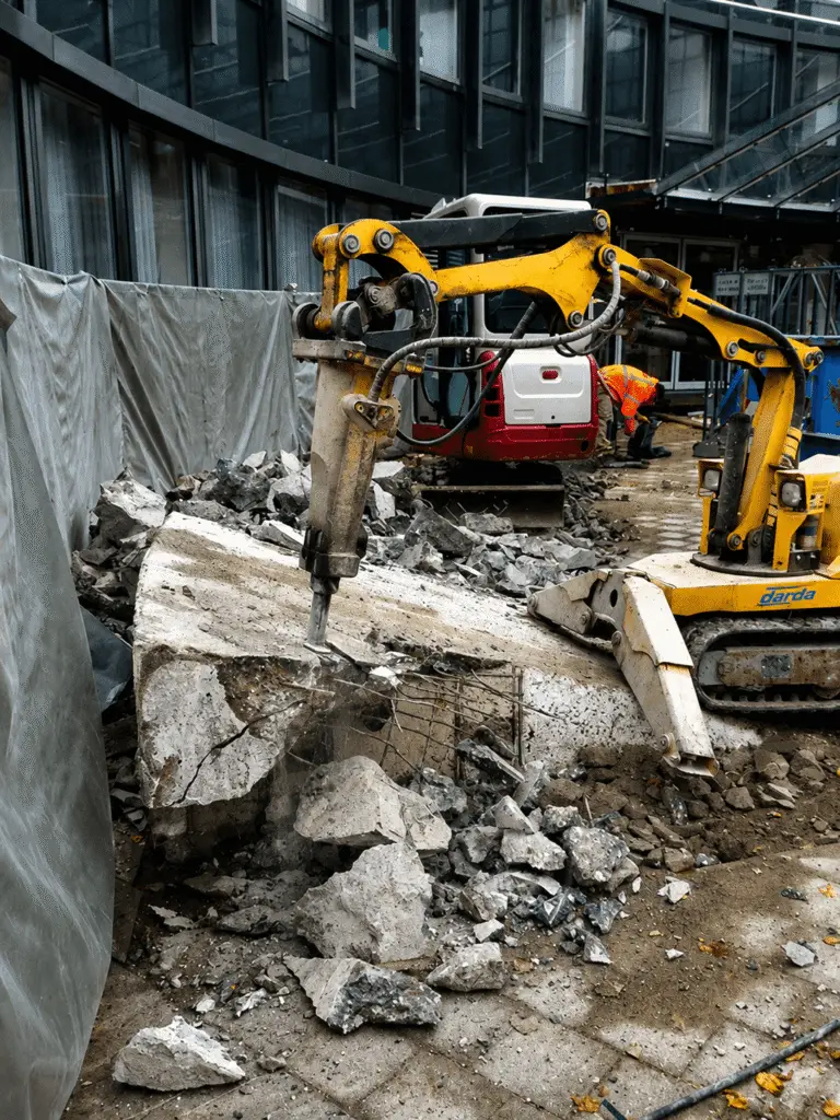 Abbruchroboter beim Rückbau von Stahlbeton im Landtag NRW