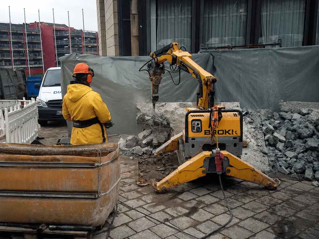 BROKK-Abbruchroboter beim kontrollierten Betonrückbau in Düsseldorf