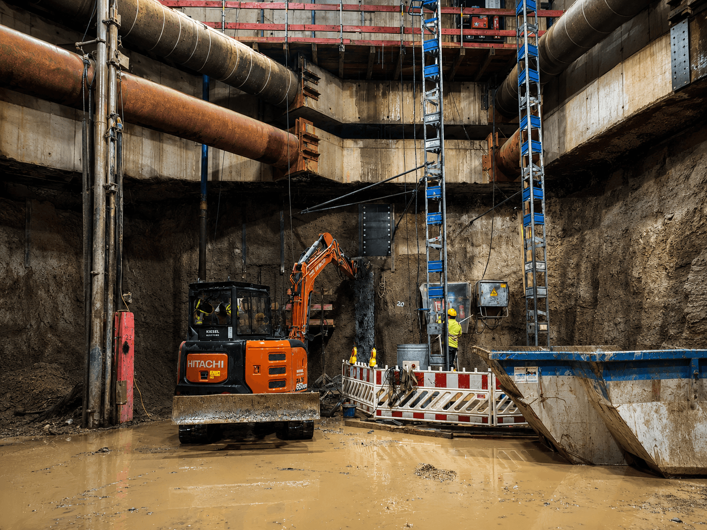 Spezialabbruch an einer Schlitzwand und einem massiven Stahlbetonbauteil