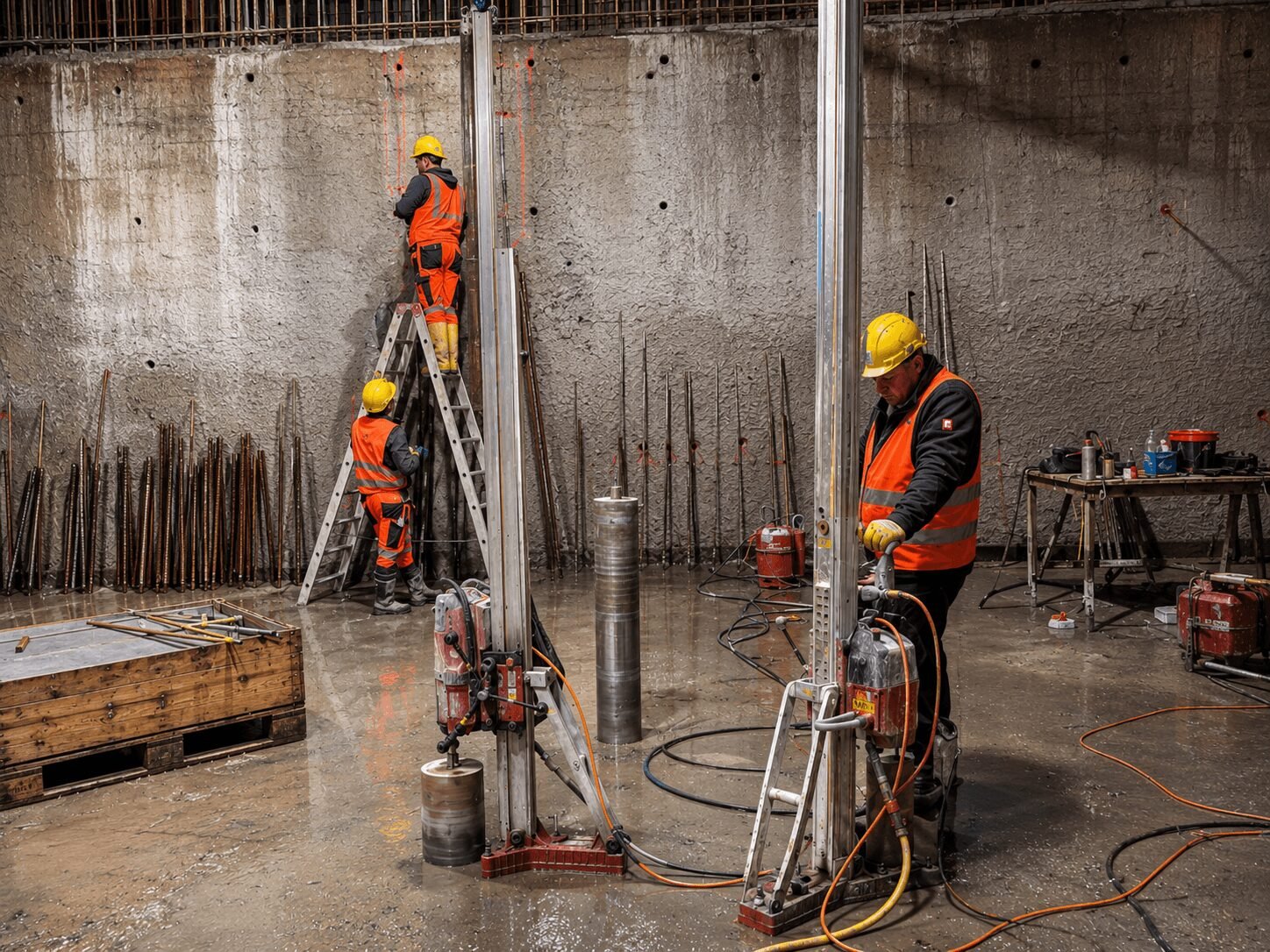 Planung einer tiefen Sacklochbohrung in einem Betonbauteil