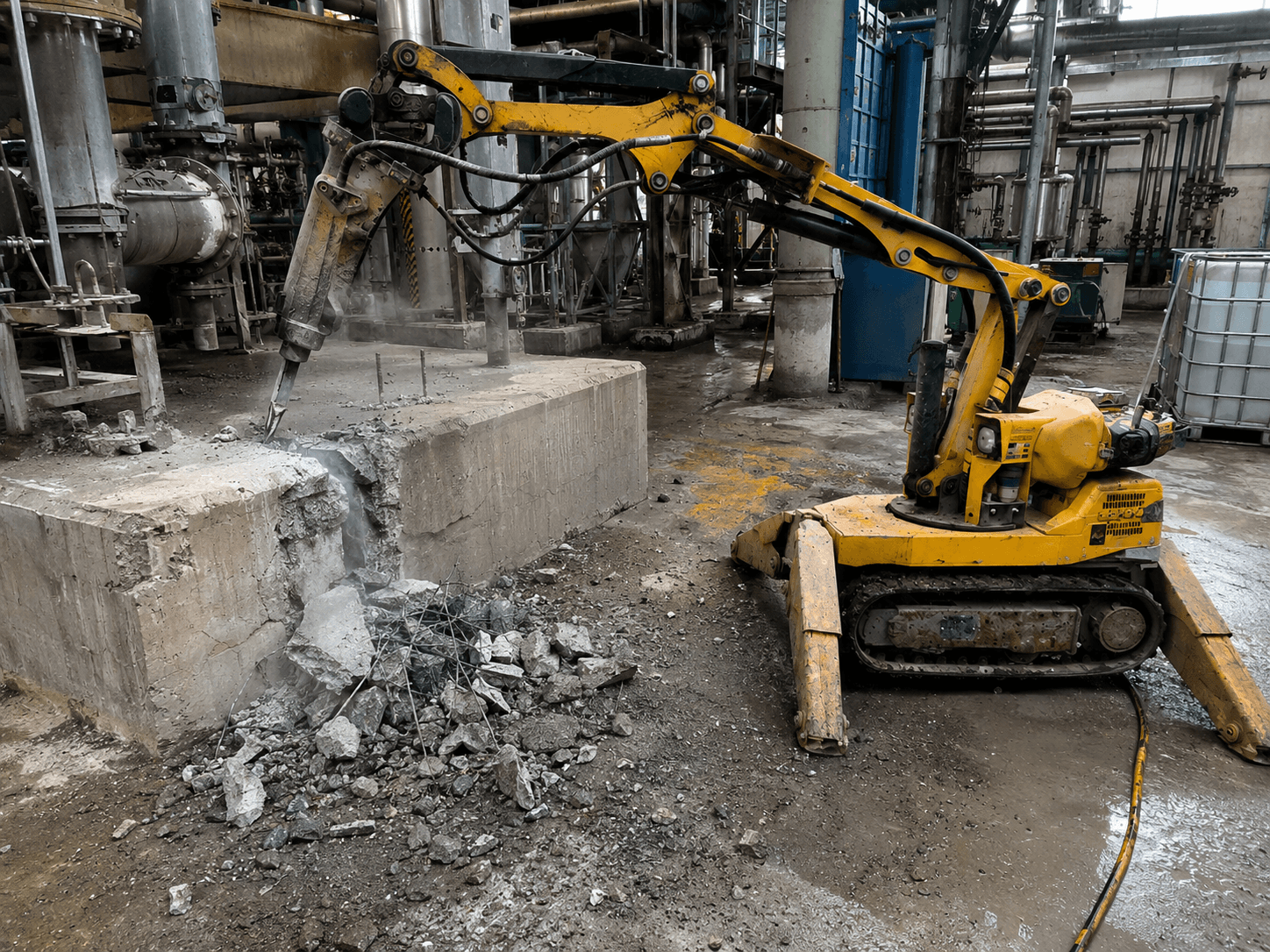 Kontrollierter Industrieabbruch in einer Produktionsanlage