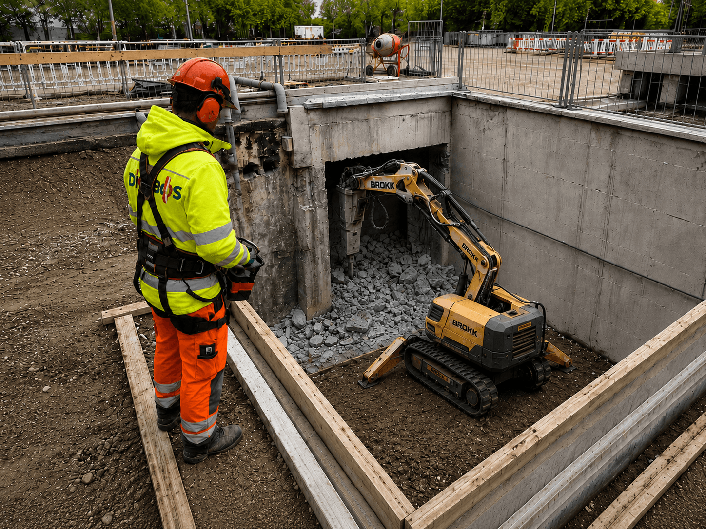Selektiver Betonrückbau neben erhaltenswerter Bausubstanz