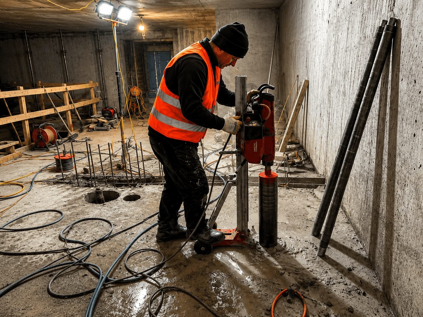 Tiefenbohrung in einem massiven Stahlbetonbauteil