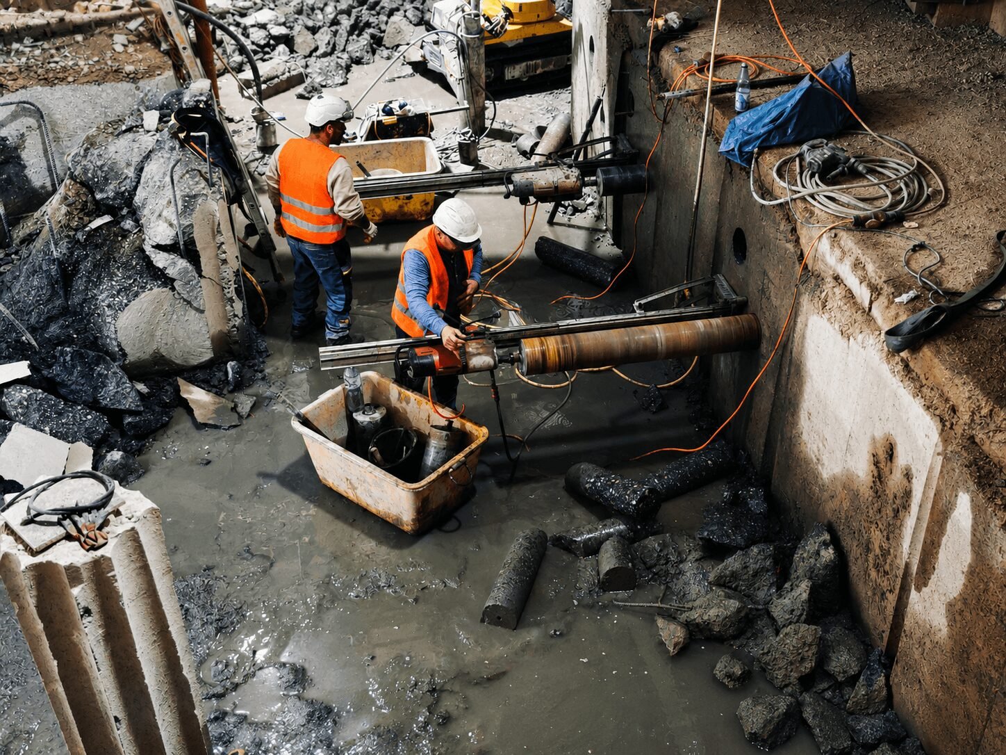 Diamantkernbohrung in einem massiven Stahlbetonbauteil